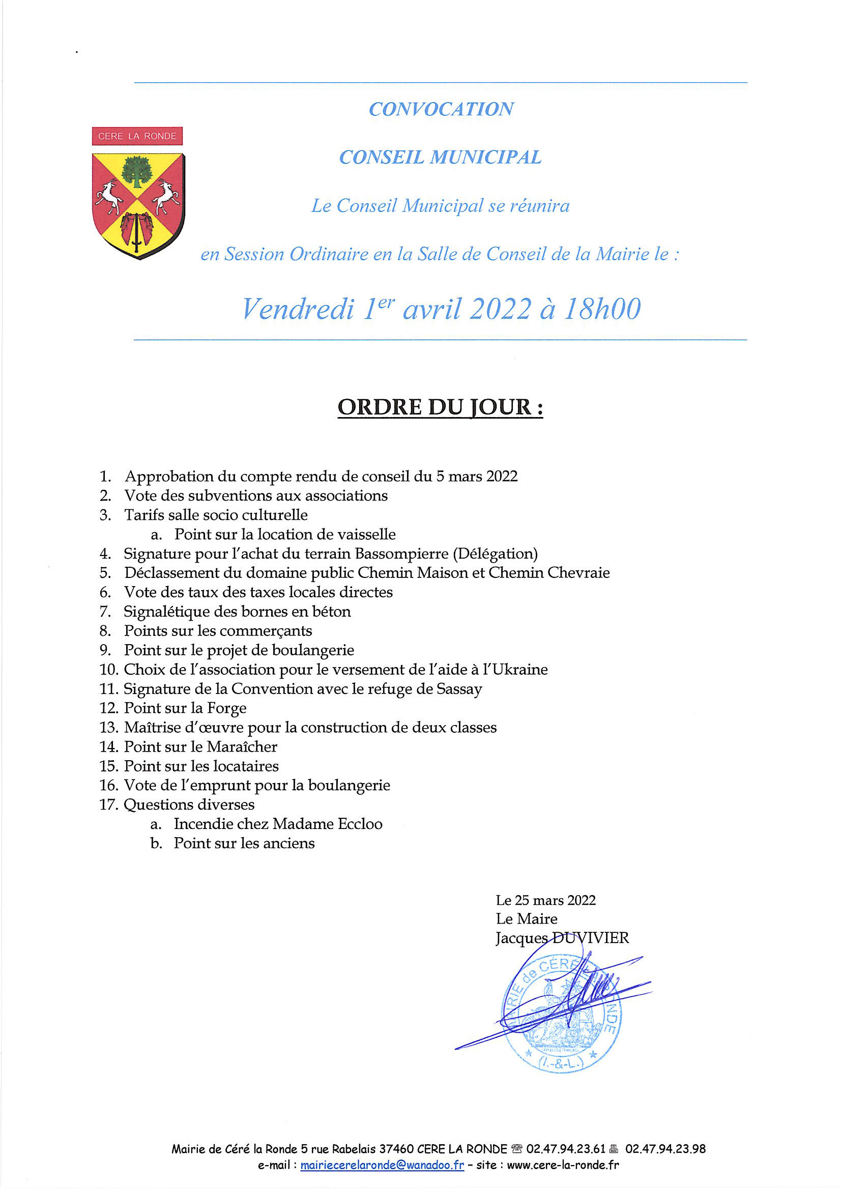 ordre du jour conseil municipal du 1-04-2022